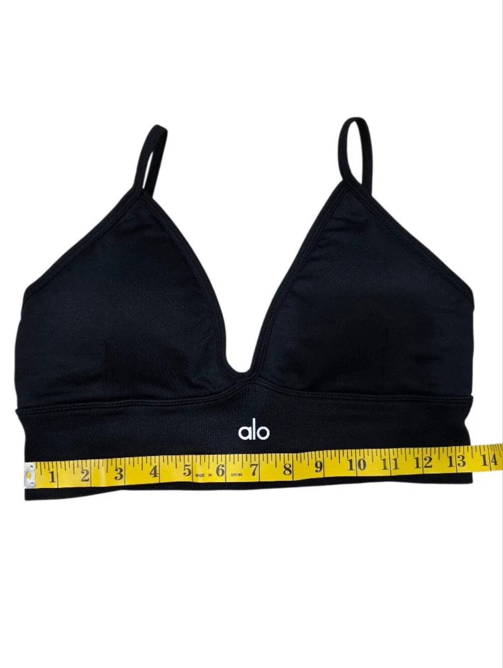 ALO Yoga Black V-Neck Longline Sports Bra Bralette Adjustable Straps Size S